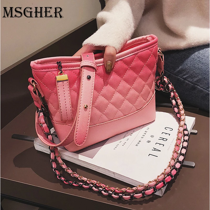 

MSGHER Female Leather Bags For Women PINK BLUE BLACK Ladies Small Lock Chain Mini Crossbody Shoulder Bags Bolsos Mujer WB1643