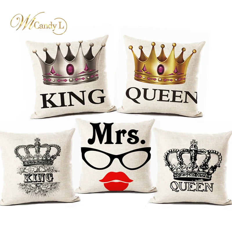 

WL Candy L Crown decorative pillowcase King Queen Letter Cute Pillow Case 45x45cm Decorative Square Pillow Case