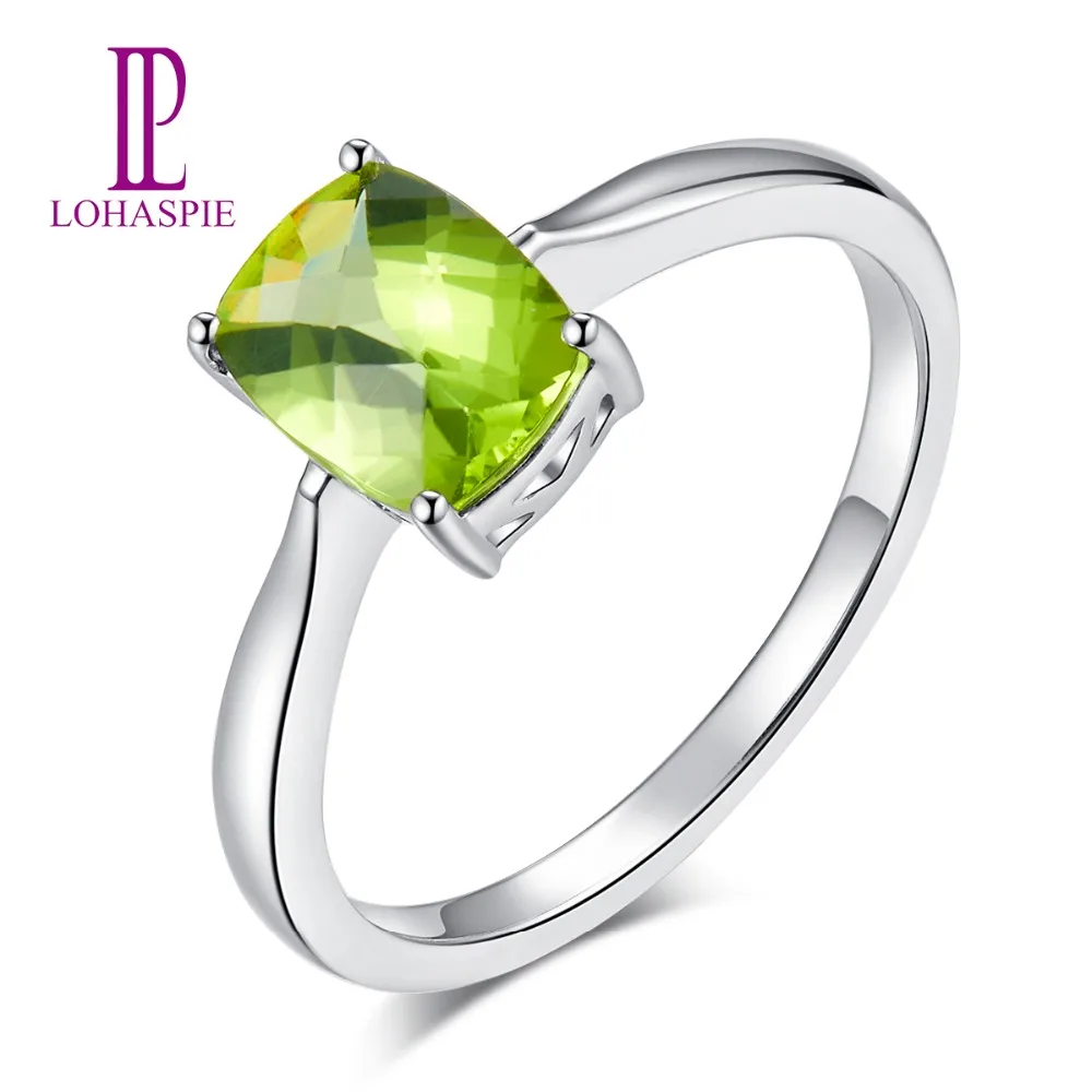 LP Подушка 1.33ct кольцо из натурального перидота для женщин Настоящее 14K белого