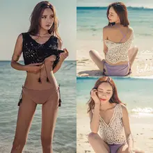 Сексуальный женский летний пляжный кружевной жилет без рукавов Свободный Повседневный укороченный Топ майка с треугольным вырезом Топы Купальный костюм