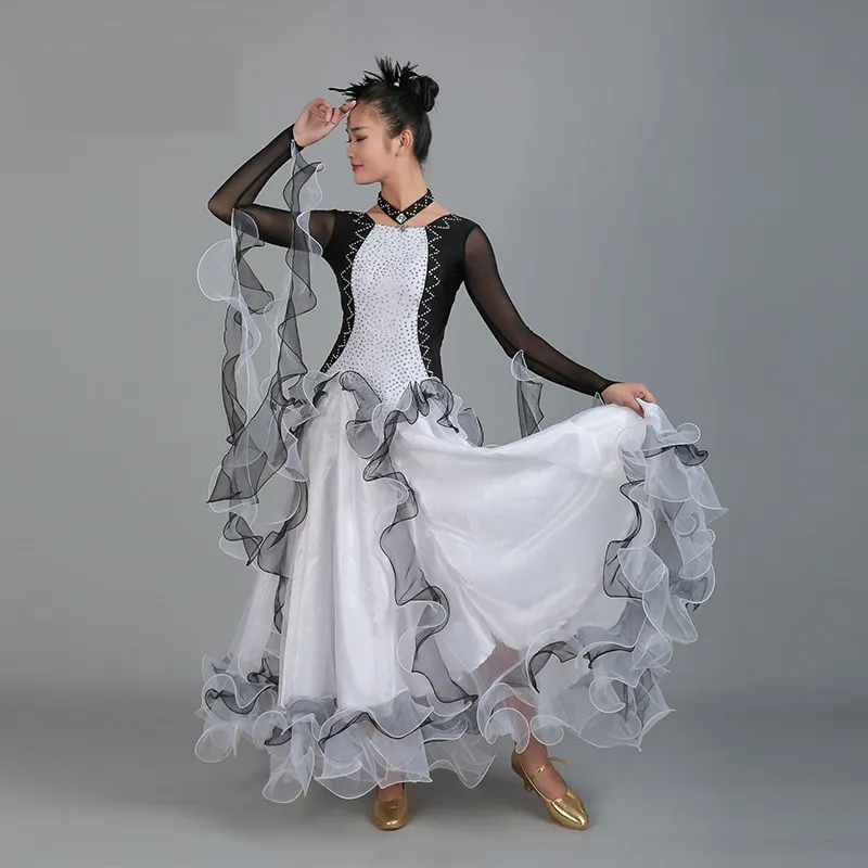 2017 черно белое платье со стразами стандартные танцевальные платья waltz|waltz dress|ballroom
