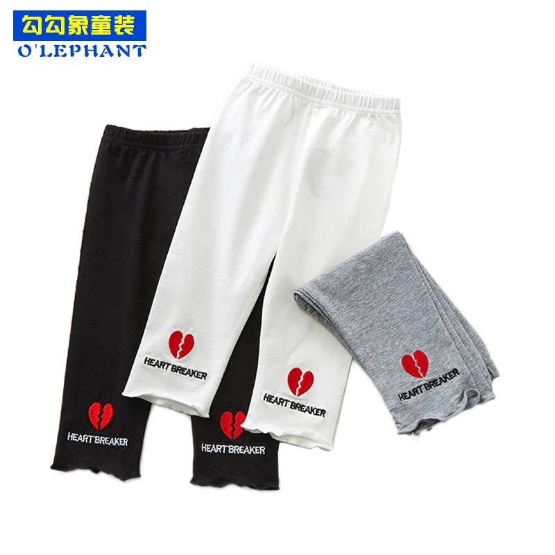 

O'LEPHANT 2019 summer heartbreaker personality embroidery calf-length leggings for girls Children's cotton pants girl pants
