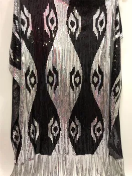 

Pretty sequins tulle mesh lace fabric with sequins fringe BZL-6.0303 african net lace fabric for party dress