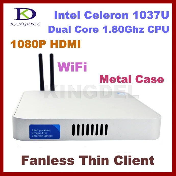  NEW Fanless thin client Nettop, Intel Celeron 1037U/Pentium 2117U Dual Core,2GB Ram,64GB SSD 1.8Ghz, 1080P HIMI, Windows 7, WIFI 