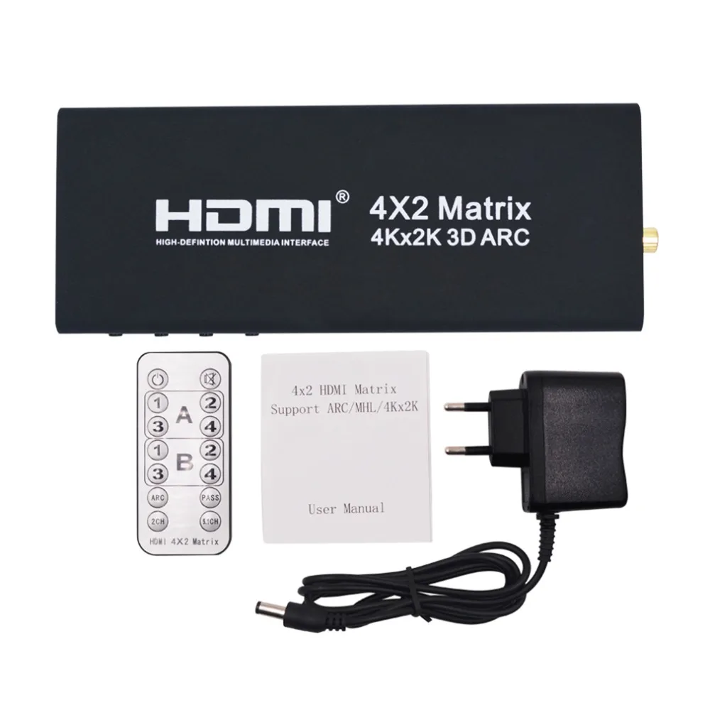 ФОТО 4x2 HDMI Matrix HDMI Switch Switcher HDMI Splitter Support ARC 4Kx2K Splitter Hub Box For PS3 For Xbox 360 EU Plug Type
