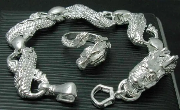 

Drop shipping,wholesale 925 sterling Silver Dragon Bracelet&Ring Set!925 silver jewelry set