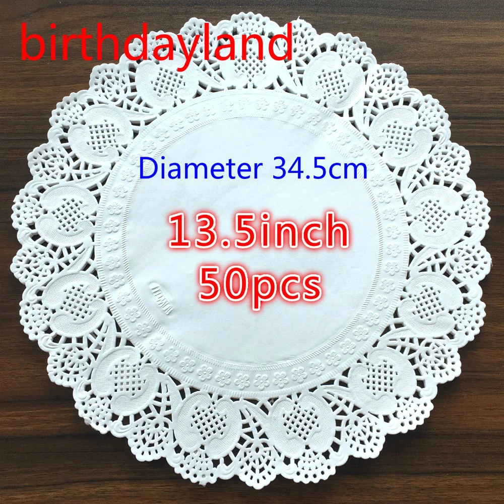 50PCS 13.5inch(diameter 34.5cm) White Round Vintage Paper Doily Lace