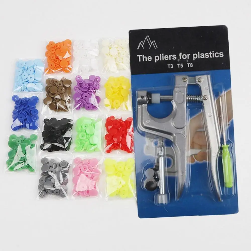 150 Набор T5 KAM цветной пластиковый смоляный пресс-шпилька тканевая Кнопка u-образная застежка плоскогубцы пресс машинное шитье инструменты - Цвет: 15 Colors set
