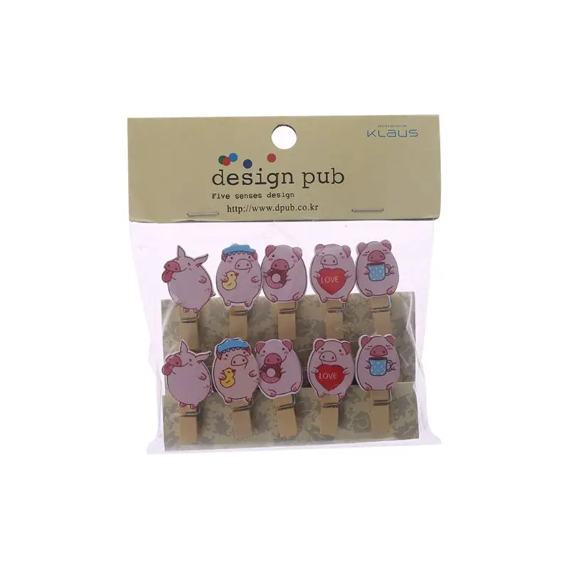

10Pcs/Set Pink Pig Musician Printed Wooden Note Memo Photo Pegs Paper Tag Clips Holder DIY Craft With Hemp Rope Party Decoration