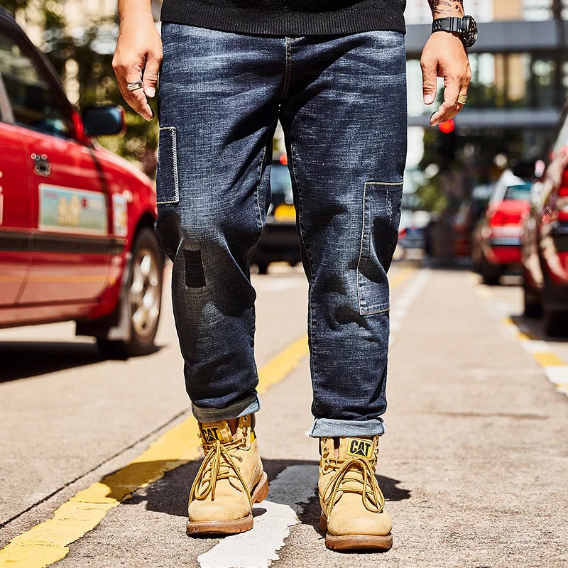 

2019 Men's high-grade pure cotton leisure jeans/ man Plus size 30-46 Baggy jeans Straight leg pants