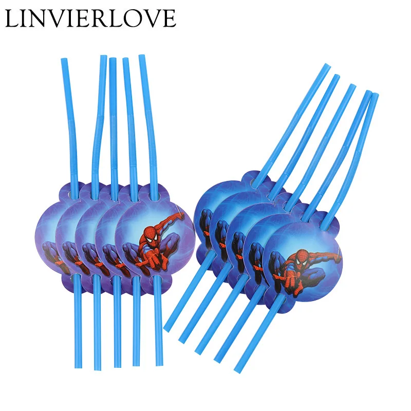 Воздушные шары из фольги Человека-паука для детского дня рождения надувной гелий и воздушный бумажный шарик пластины салфетки баннер вечерние Декор поставки - Цвет: Straw-10pcs