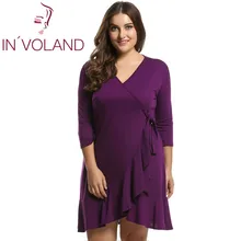 IN'VOLANG, женское платье размера плюс XL-4XL, весна-осень, повседневное, Бандажное, с оборками, v-образный вырез, тонкое, винтажное, для вечеринок, платья Fiminino Vestidos