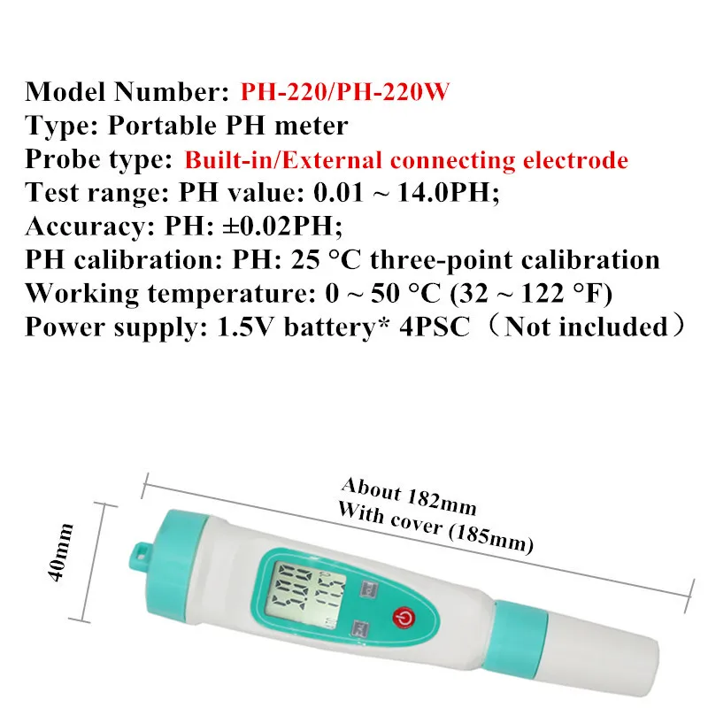 Портативный ЖК-цифровой рН-метр ручка тестер точность 0,1/0,01 аквариум бассейн воды тестер Встроенный/внешний подключения электрода 40