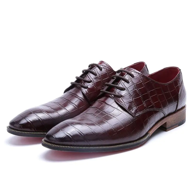 

2016 New Fashion Genuine Leather Crocodile Formal Designer Men's Pointed Toe Lace up Dress Wedding Party Flats Shoes GLM1255