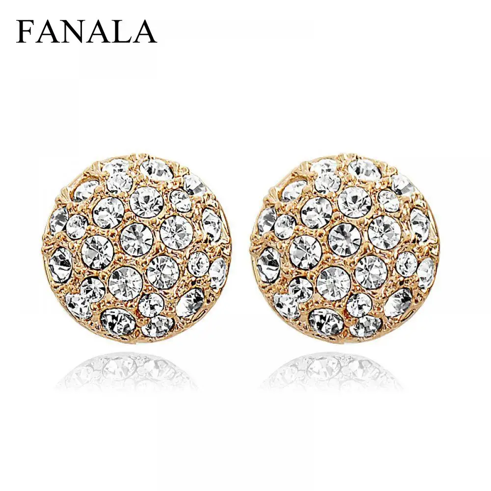 

Brincos Gold Color Stud Fashion Round Cute Pendientes for Cheap Gift Crystal Sweet Wedding Ball C120 Jewelry Women Earrings