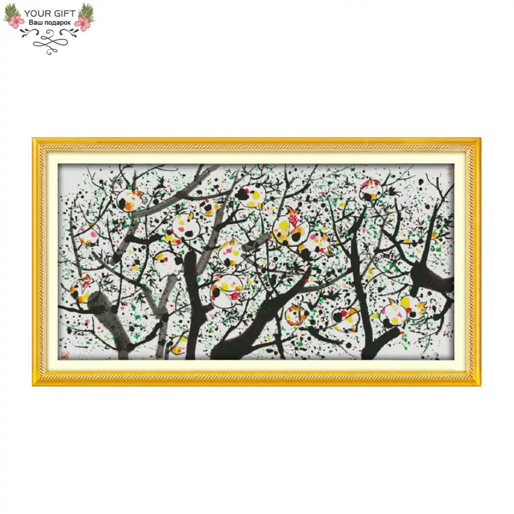 Joy Sunday Pomegranate Trees Home Decoration F630 14CT 11CT Counted Stamped Needlepoint Embroidery DIY Cross Stitch | Дом и сад