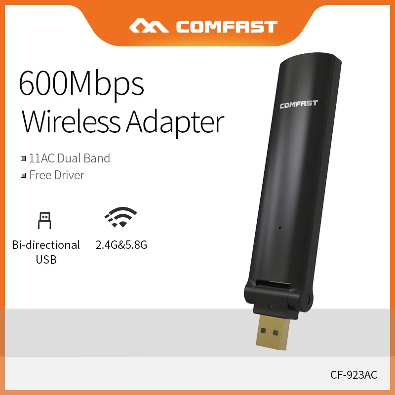 

Wireless USB Wifi Adapter Free Driver Dual Band 2.4G&5Ghz 600Mbps AC Network Card Build-in 2*2dBi Antenna For Windows CF-923AC