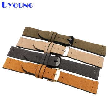 

Wholesale Genuine leather bracelet 16 18 19 20 22 24mm latest charm Grind Suede leather watch strap pin clasp soft band