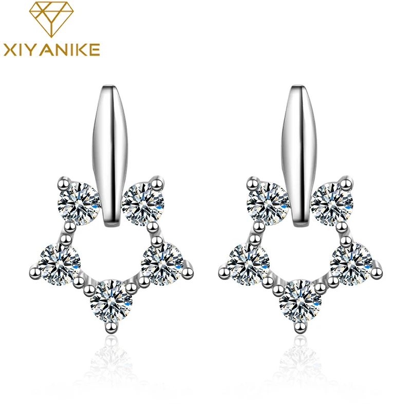 XIYANIKE 925 Sterling Silver 2019 Hot Sale Crystal Round Stud Earrings Handmade Simple Geometric Ear Hoops Jewelry For Women | Украшения и