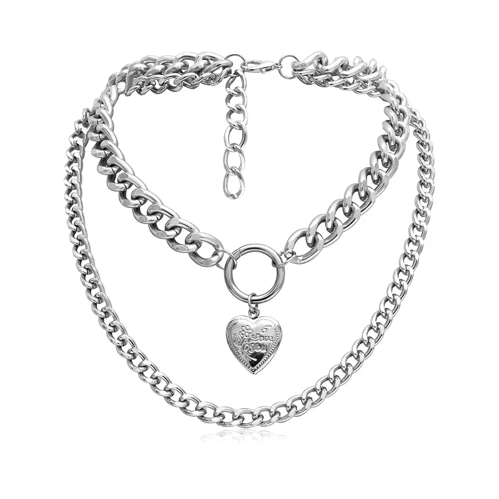 KMVEXO Punk Metal Heart Choker Necklace For Women Big Thick Chain Round Hollow Multilayer Pendant Long Necklaces Jewelry 2019 - Image 4