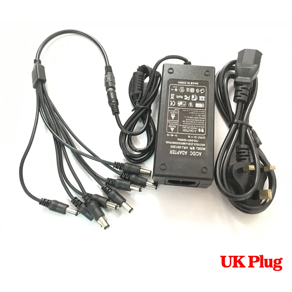 New DC 12V 5A Power Supply Adapter +8 Split Power Cable for CCTV