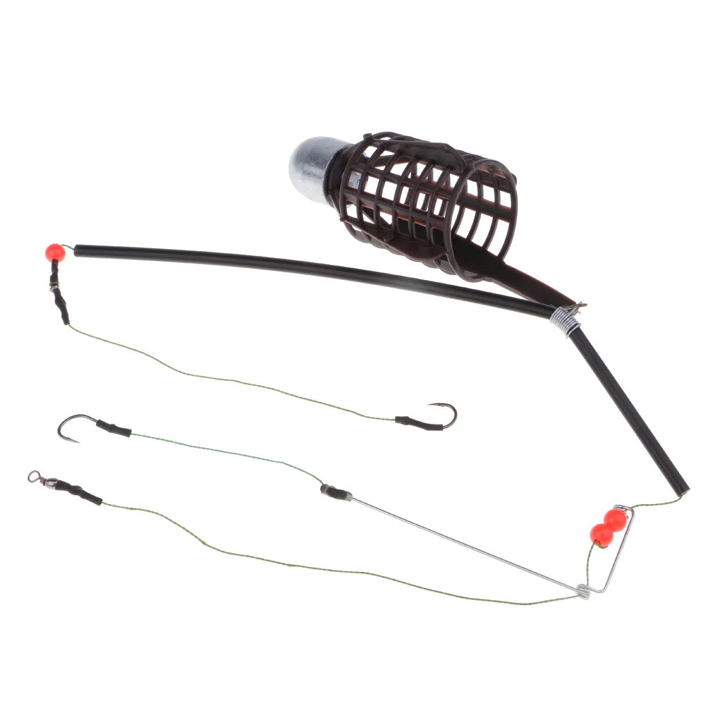 2pcs Fishing Feeder Basket Holder Fishing Bait Cage w/ Line 9# Hooks 30g/40g Alimentador de pesca engraissement de peche