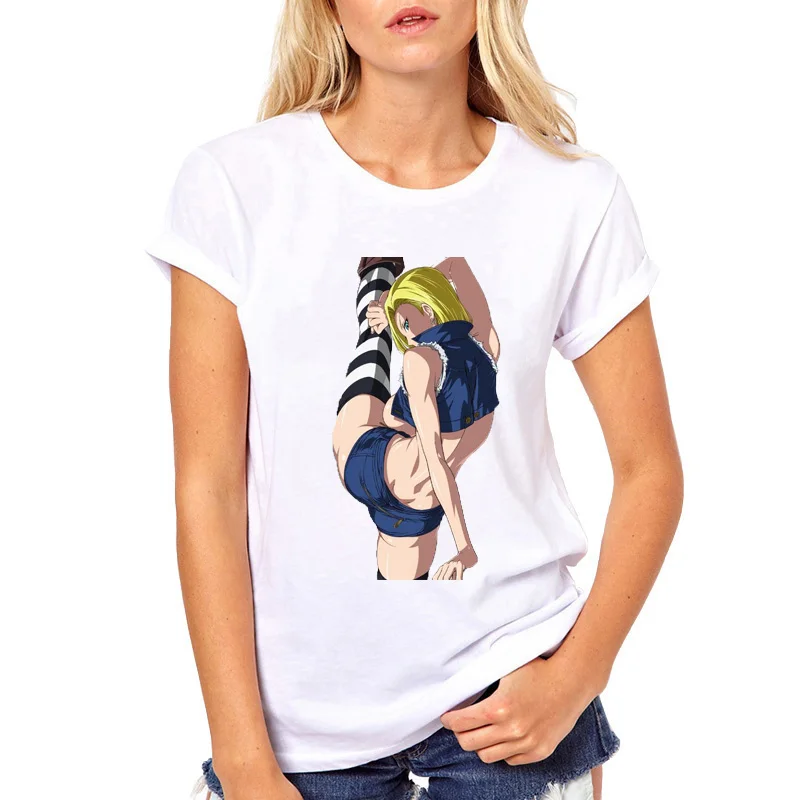 Футболка женская футболка dragon ball z harajuku camiseta mujer белая femme Bulma Artificial Man 18