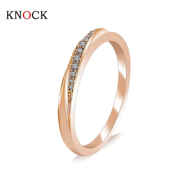 KNOCK Top Quality Simple Cubic Zirconia Lovers Rose Gold Color Wedding Ring Jewe KNOCK Top Quality Simple Cubic Zirconia Lovers Rose Gold Color Wedding Ring Jewe