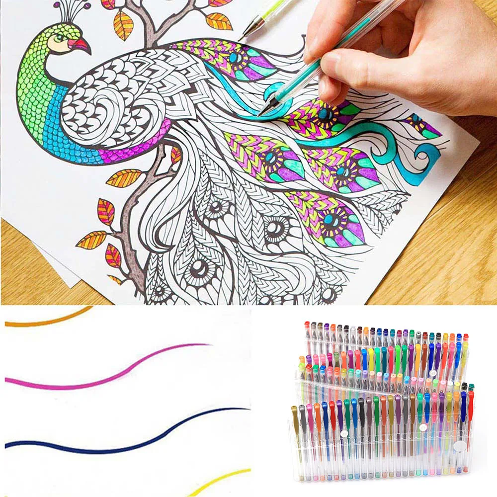 100pcs Multicolor Glitter Gel Pens for Children Adult Coloring Drawing