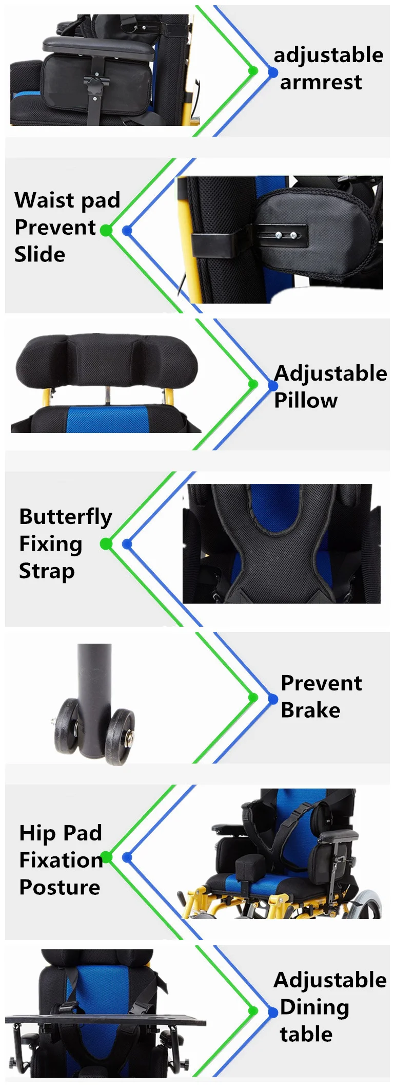 Горячая складной регулируемый подлокотник спинки загрузки емкость кресло-коляска для ДЦП инвалидов для детей