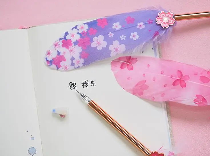 1 Pcs Lovely 0.5mm Cherry Sakura Feather Gel Pens Neutral Pens for Kids Gift School Office Supplies Korean Stationery