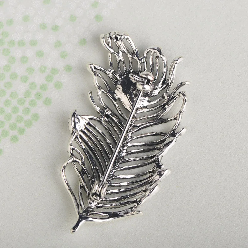 Женская брошь в форме перьев Blucome модная морского зеленого кристалла на застежке