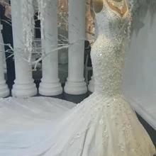 Vestido de noiva винтажные Потрясающие Кристаллы для свадебного платья без рукавов Свадебные платья-Русалка распродажа