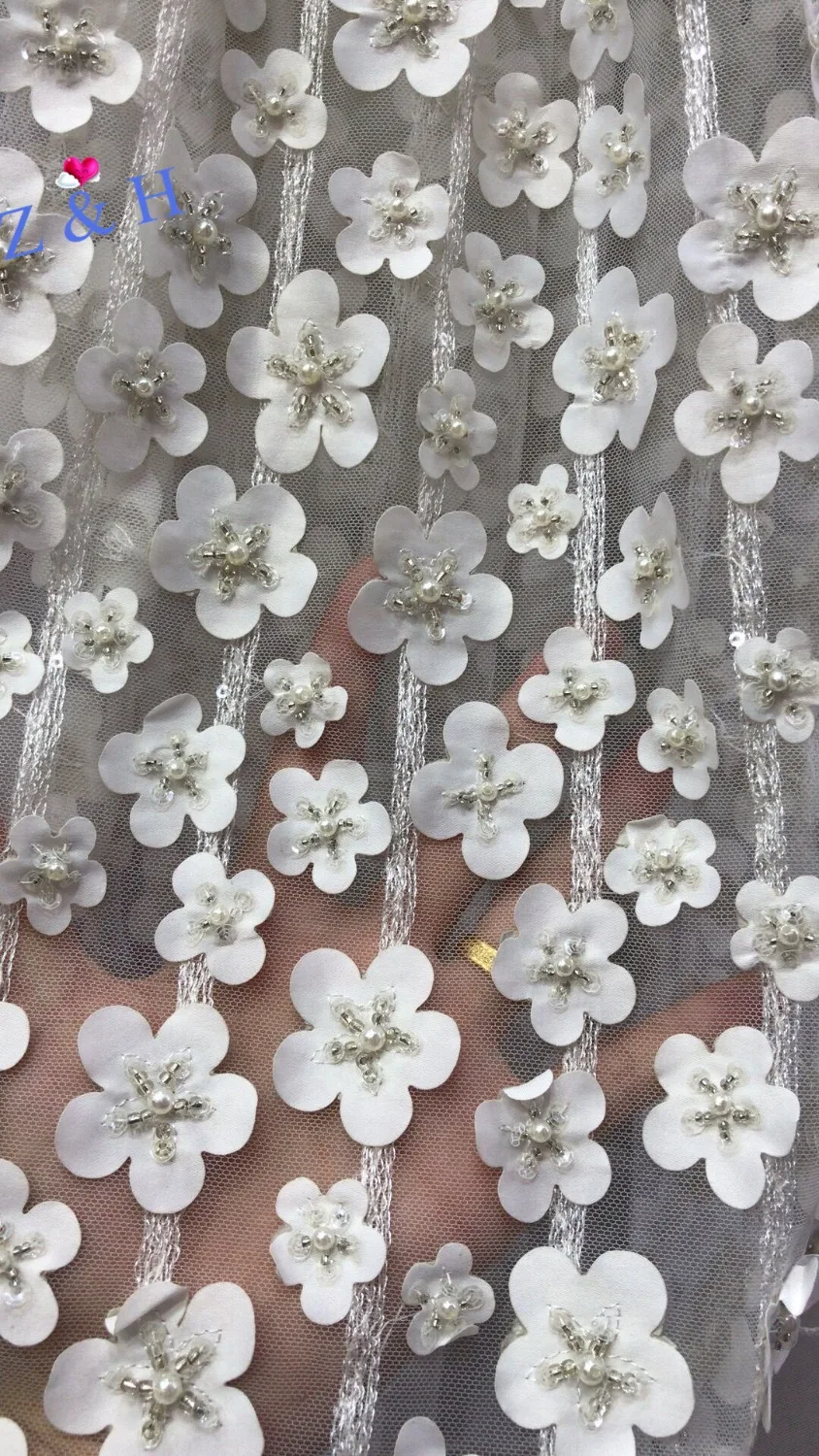 3d flower embroidered lace fabric good sale tulle mesh lace fabric JOY