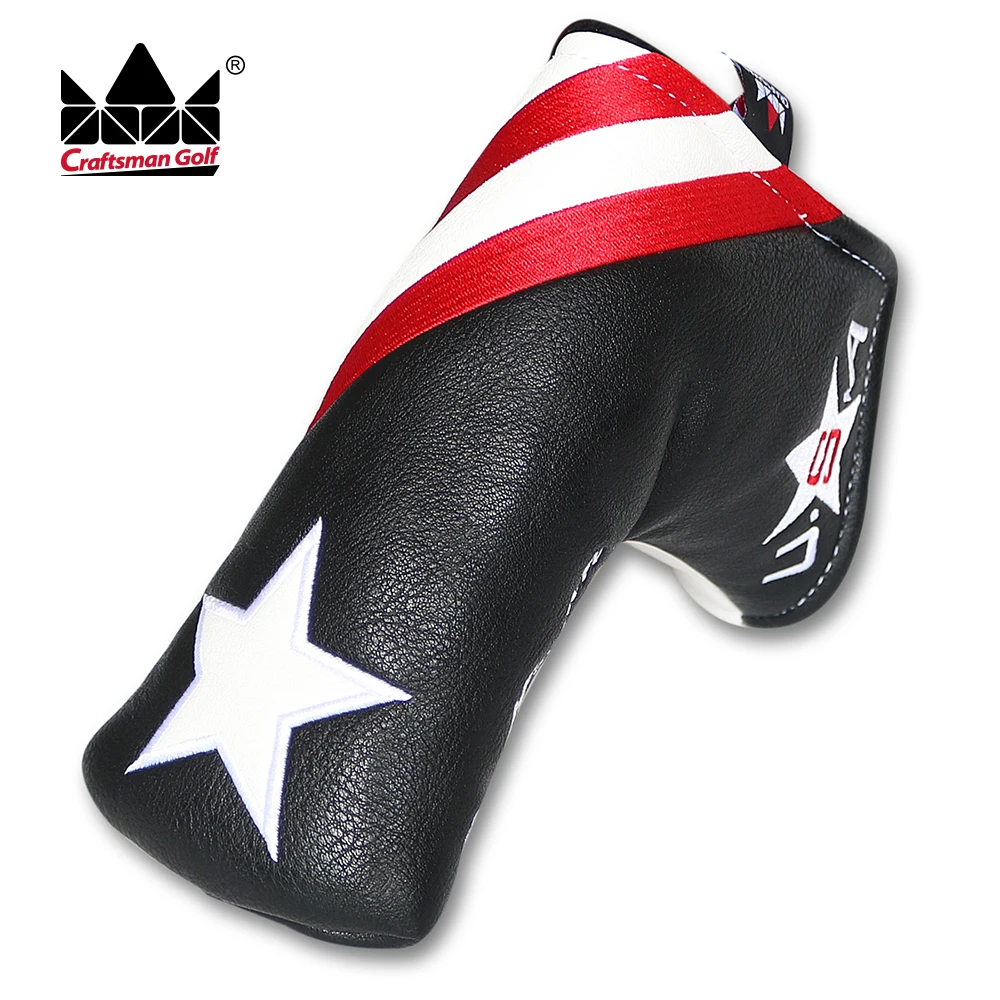 

Craftsman Golf Blade Putter Cover For Scotty Cameron Putter Magnetic Headcover USA Star Synthetic PU Leahter New Black/White