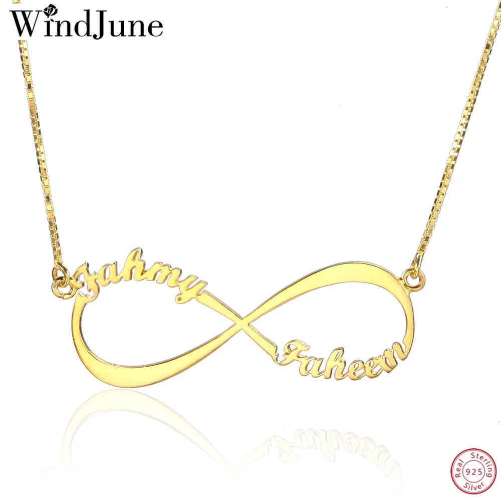 

WindJune Infinity Custom Two Name Necklace Women Necklace & Pendant 925 Silver Personalized Name Necklace Lover Gift Wholesale