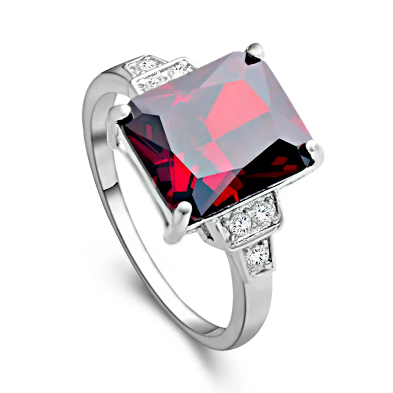 

QCOOLJLY 1pc Red Cubic Silver Color Shining CZ Fine Fantastic Lady Woman's Ring Size 7-9