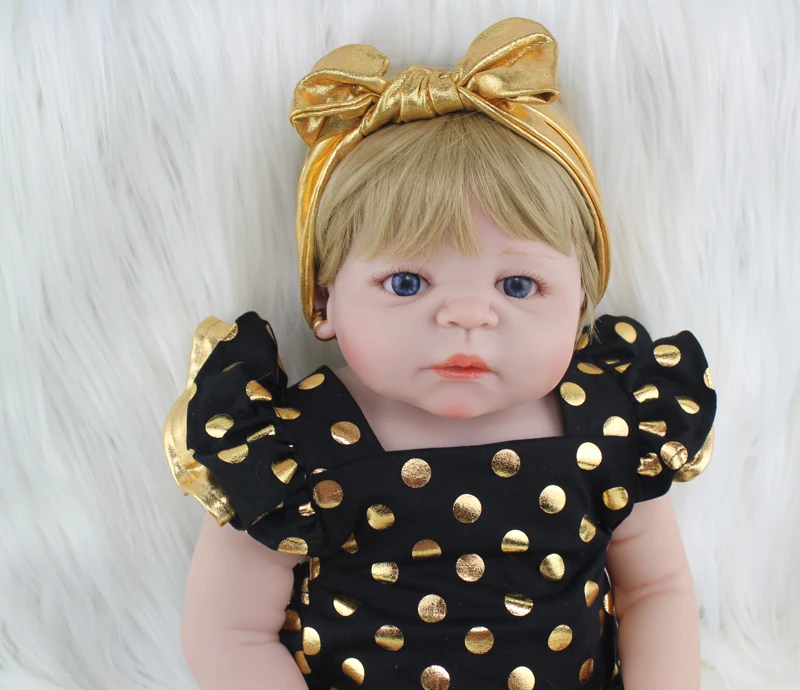 2" Полный силиконовый корпус Reborn Girl Baby Doll Игрушки 55 см Новорожденные принцесса младенцы кукла светлые волосы подарок на день рождения Дети Brinquedos