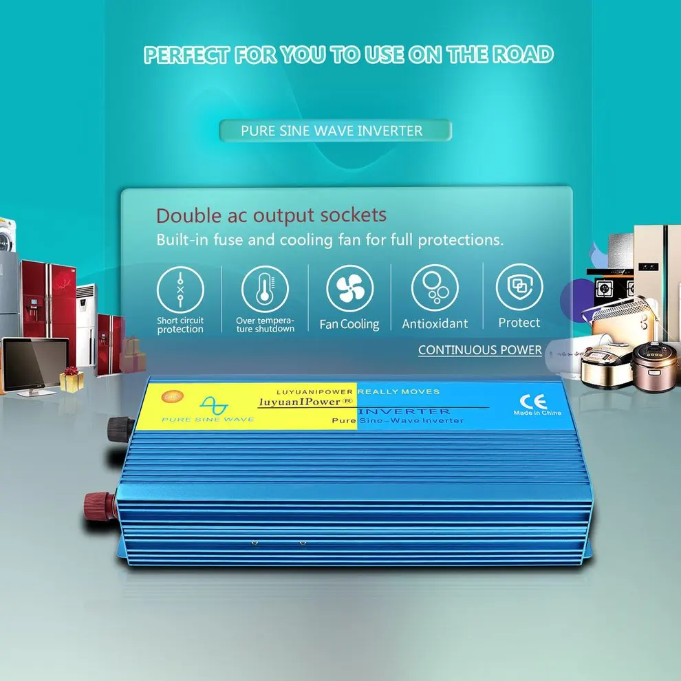 

1500W High Power Car Power Inverter DC12V to AC110V Solar Inverter Modified Charger Power Converter Adapter Blue