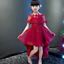 Glitz Красное платье с цветочным узором для девочек с длинным шлейфом принцессы бальное платье партии свадебное платье для первого причастия для девочек