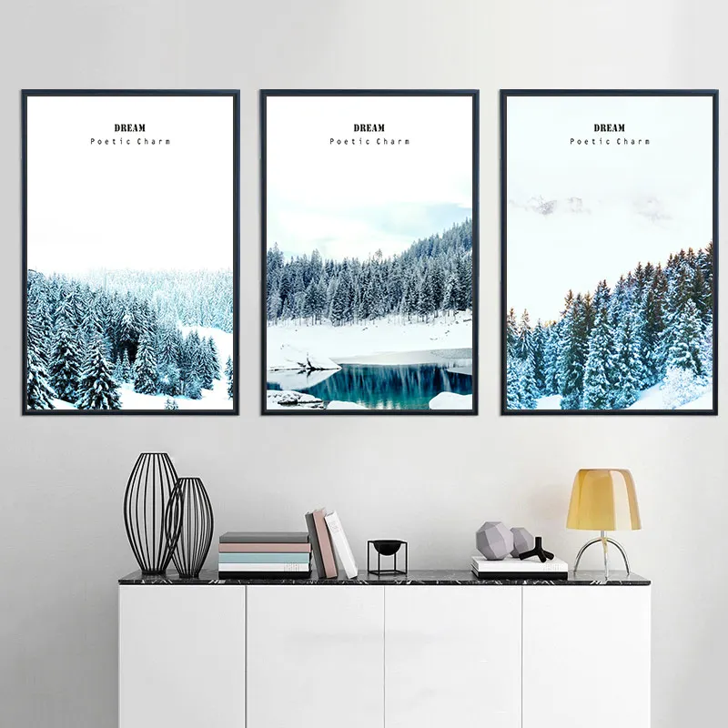 

White Snow Forest Landscape Canvas Posters and Prints Nordic Style Wall Art Painting Decorative Picture Living Room Home Decor