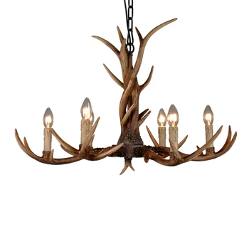 

6Head Nordic American country Antler Chandelier Retro Resin Deer Horn Chandelier Lighting palace Restaurant lustres light Modern