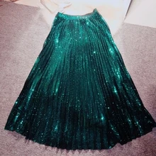 Новинка лета, длинная Плиссированная юбка с тяжелыми блестками, маятниковая юбка с высокой талией, женская зимняя Милая юбка