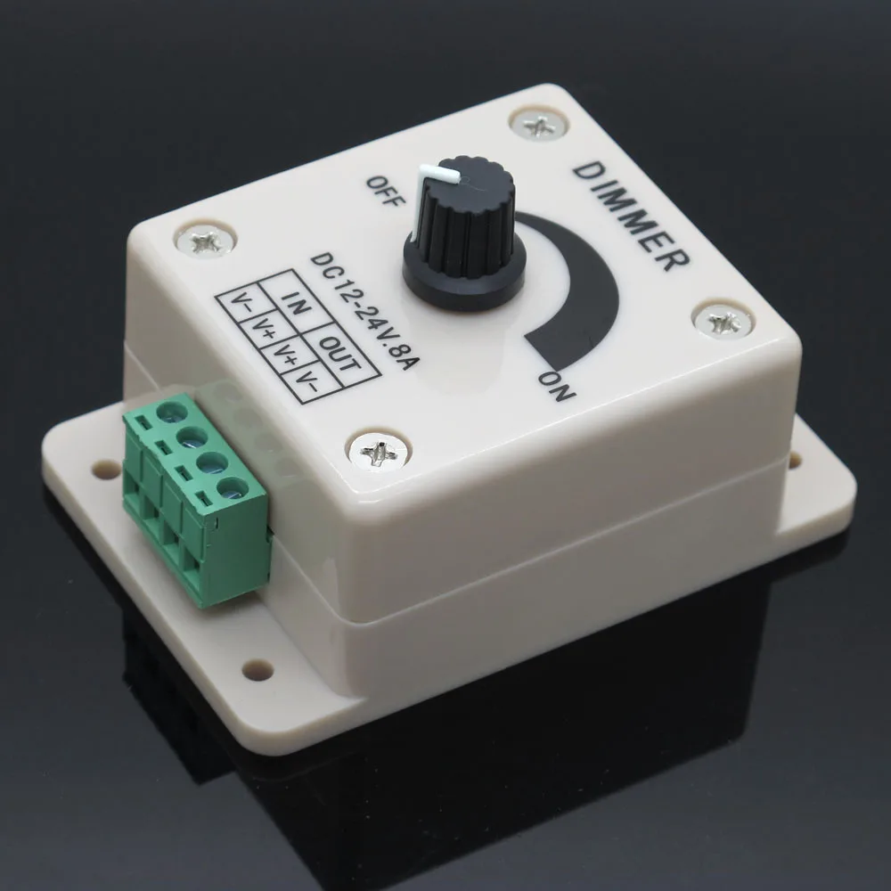 LED Strip Dimmer Adjustable Brightness Controller DC 12V 24V 8A 1 Channel Switch Lighting