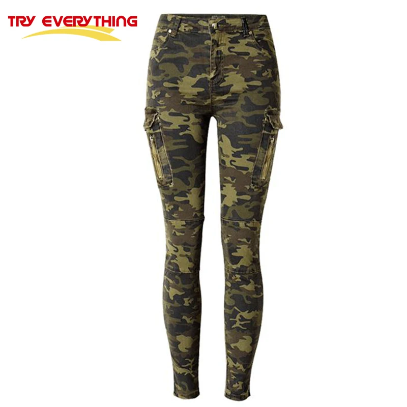  TryEverything Military Jeans Women Skinny Camouflage Jeans Women Pencil Stretch Army Green Pants Zi