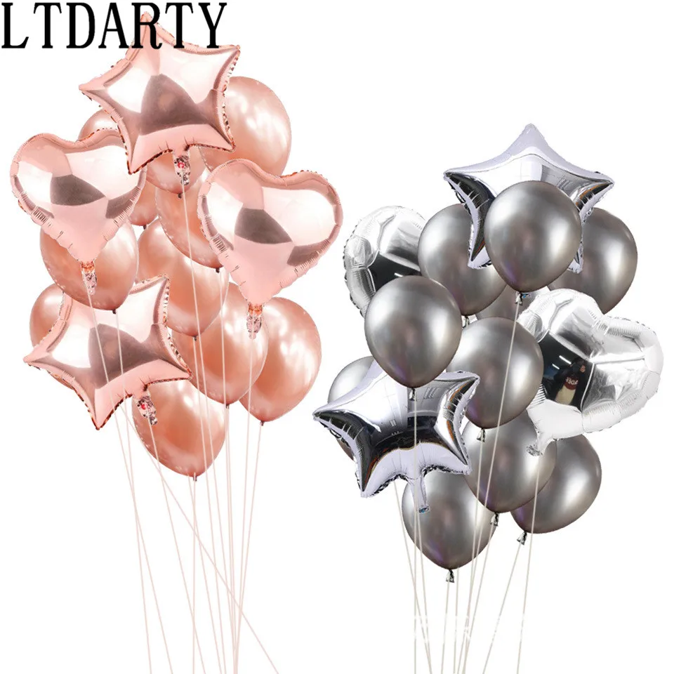 13 шт./лот 12 дюймов жемчужно-розовые латексные шары с 18 дюймовыми розовыми звездами для украшения свадьбы, дня рождения, вечеринки, надувные воздушные шары