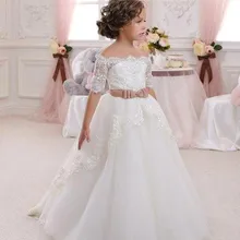 Новое поступление, бальное платье принцессы белого цвета и цвета слоновой кости, кружевные платья с поясом и цветочным узором для девочек, платья для первого причастия