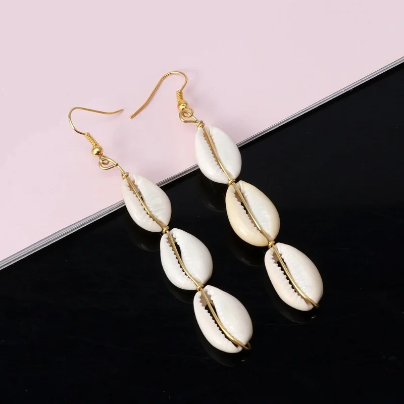 

Bohemian Natural Cowrie Shell Pendant Drop Earrings Beach Jewelry for Women High Quality Geometric Conch Seashell Earrings