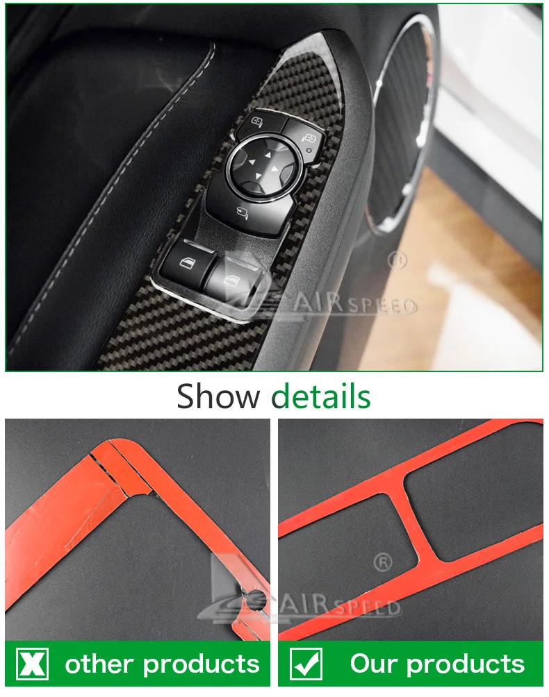 For Ford Mustang Carbon Fiber Car Interior Window Control Switch panel Decor Frame Cover (6)
