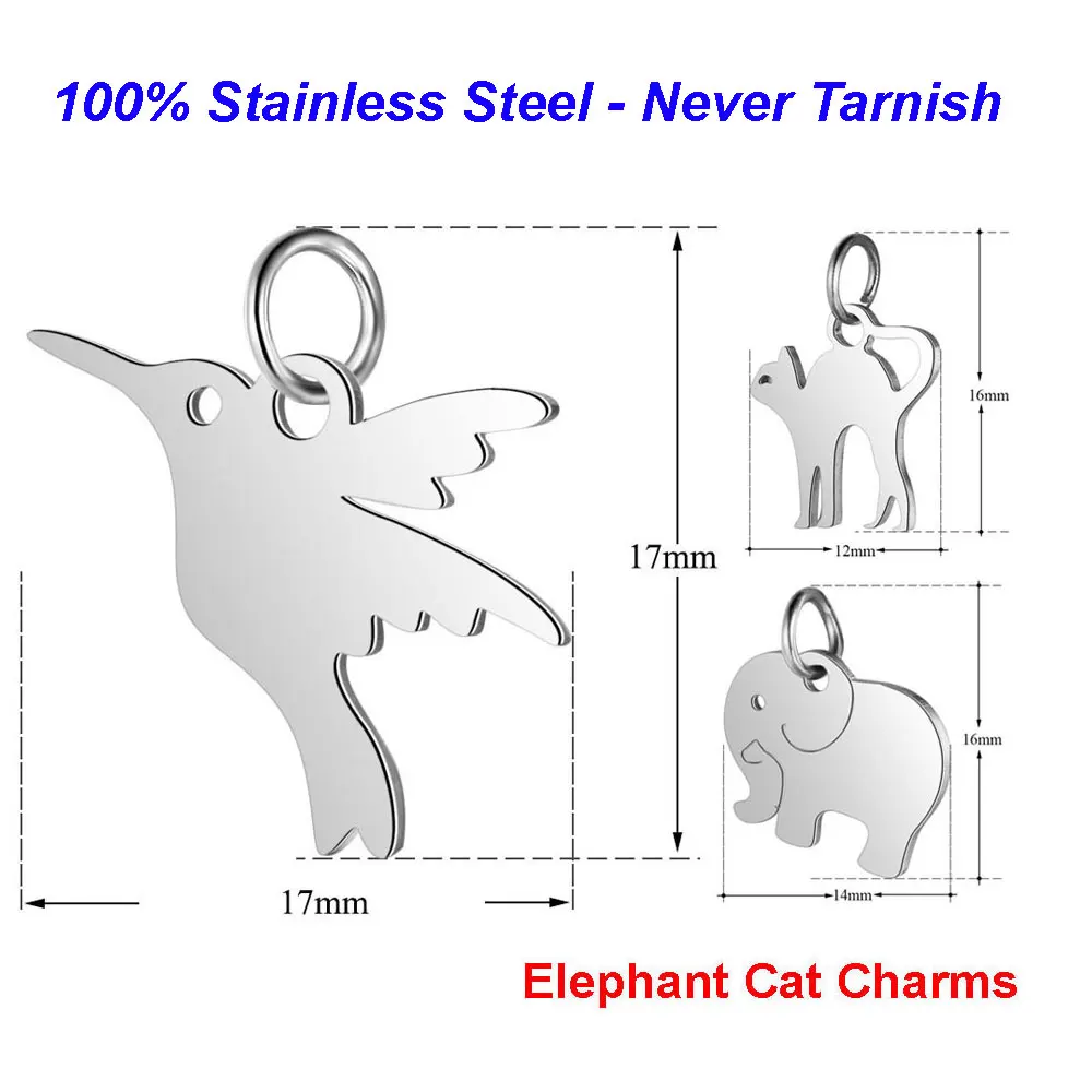 

5pcs/lot 100% Stainless Steel Hummingbird Charms VNISTAR High Polished Elephant Pendant Cat DIY Jewelry Findings Supplies